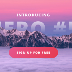 Sezione hero con immagine di una catena montuosa al tramonto, titolo sovrapposto e pulsante call-to-action rosso