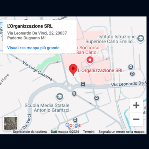 Footer aziendale funzionale con mappa interattiva e contatti, ideale per aziende che puntano sulla localizzazione e informazioni rapide per i clienti.