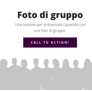 Sezione di un sito web con foto di gruppo stilizzata, testo di presentazione e pulsante call-to-action