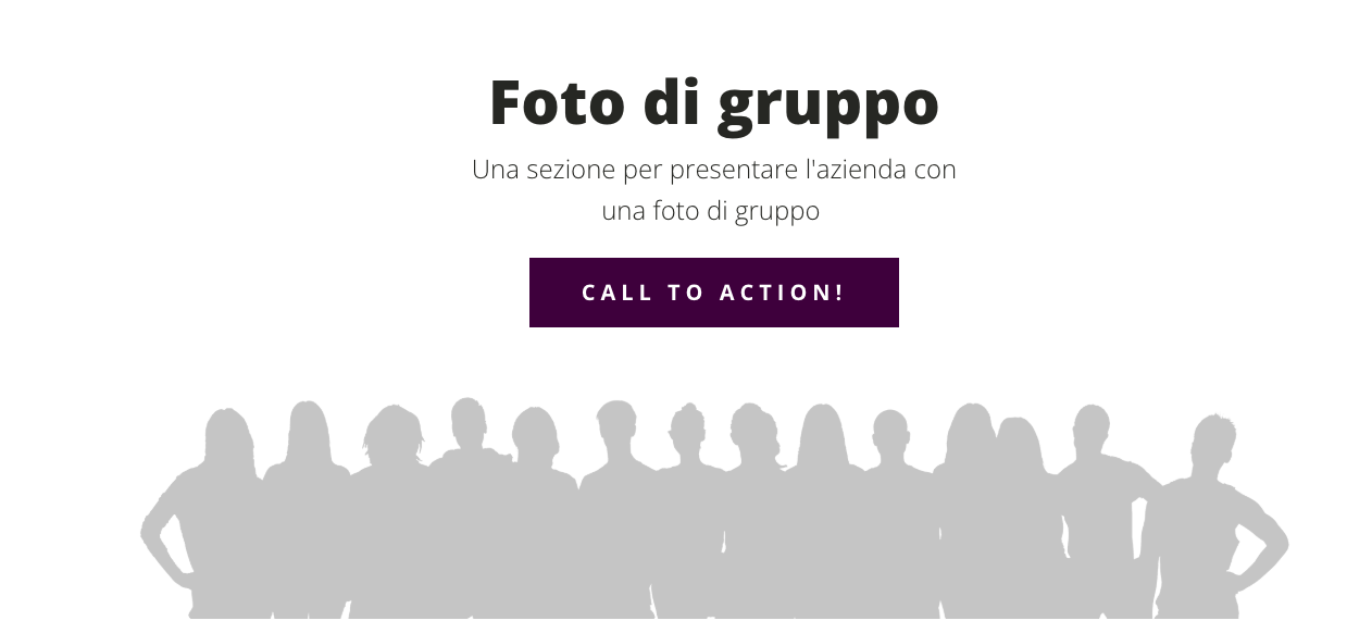 Sezione di un sito web con foto di gruppo stilizzata, testo di presentazione e pulsante call-to-action