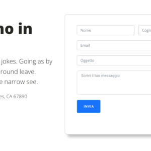 Sezione contatti con titolo, dettagli di contatto aziendali e modulo per invio messaggi