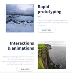 Sezione a due colonne con immagini, descrizioni di servizi e pulsanti call-to-action 'Inizia ora