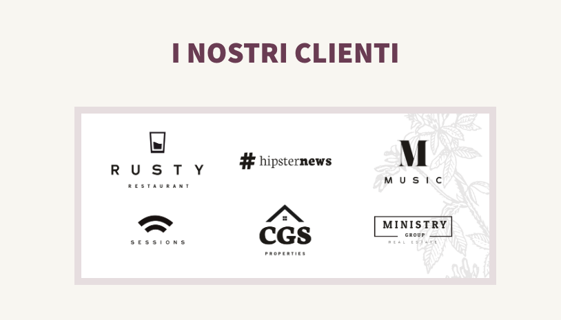 Sezione con loghi di aziende partner o clienti sotto il titolo 'I nostri clienti' in un design minimalista ed elegante