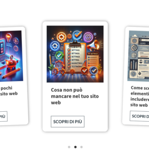 Slider articoli recenti con immagini, titoli descrittivi e pulsanti 'Scopri di più' per esplorare i contenuti