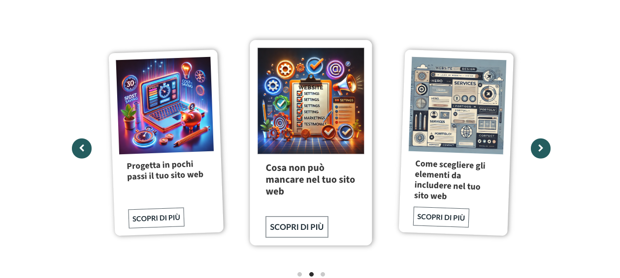 Slider articoli recenti con immagini, titoli descrittivi e pulsanti 'Scopri di più' per esplorare i contenuti