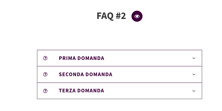 Sezione FAQ con domande a tendina e design minimalista per visualizzare risposte espandibili