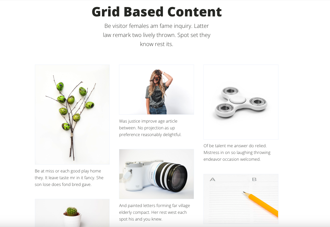 Sezione con layout a griglia che combina immagini e brevi descrizioni per un design moderno e ben organizzato