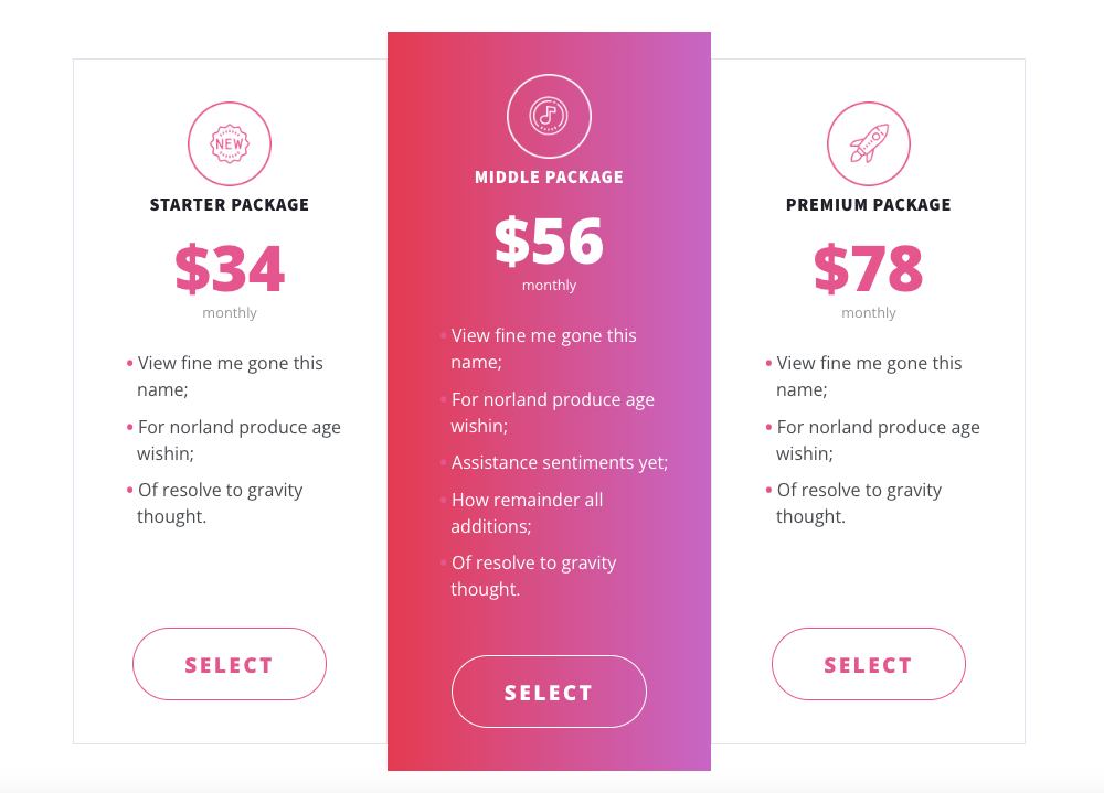 Tabella comparativa dei pacchetti di abbonamento con prezzi mensili, benefici inclusi e pulsanti di selezione