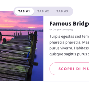 Sezione interattiva con tab per navigare tra progetti, immagine del famoso ponte e descrizione del progetto con pulsante 'Scopri di più'