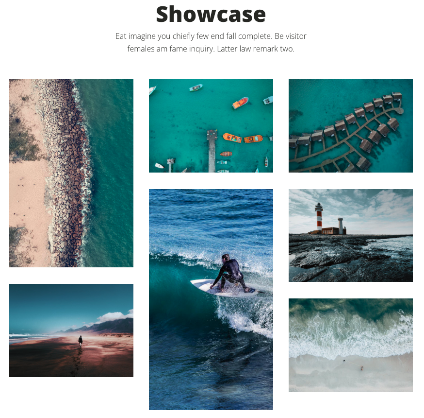 Galleria showcase con layout asimmetrico per evidenziare contenuti visivi in modo accattivante.