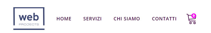 Header di un sito web, con logo, menu di navigazione orizzontale e icona del carrello